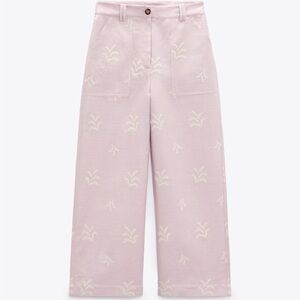 Pink Wide-Leg Embroidered Pants